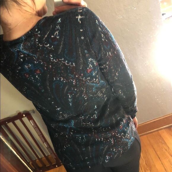 Sz M Joie Eloisa Cashmere Pullover Sweater Abstract print Scoop Neck Long Sleeve - Picture 3 of 6